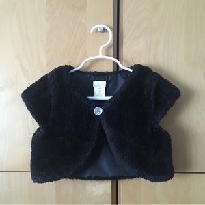 Kids, Faux Fur, Black Bolero Jacket, Size 6